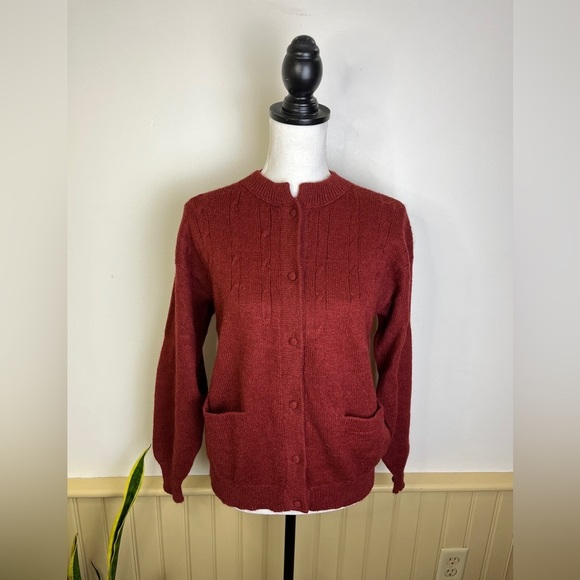 unknown Sweaters - Vintage Peruvian Alpaca Wool Cardigan Sweater M Red Grandpa Preppy Fall Academia